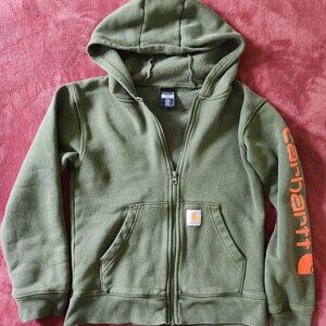 Cool Green Carhartt Hooded Zipper Jacket Size 10-12 (Kids) Medium